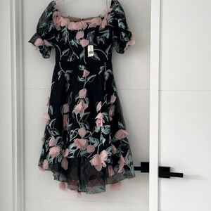 Black and Pink Formal Sundress with Puff Sleeves